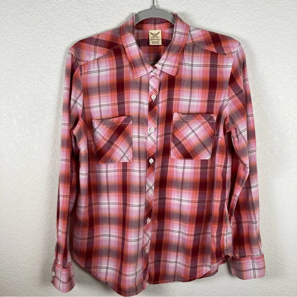 Faded Glory women’s SZ 8-10 EUC 100% cotton woven plaid button down shirt - Picture 1 of 8